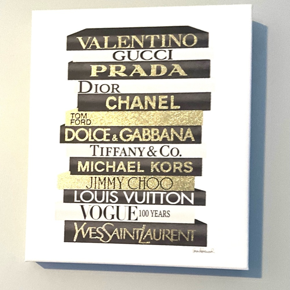 Luxury Fashion Brand Canvas Art in Black and Gold one of one oil painting signed